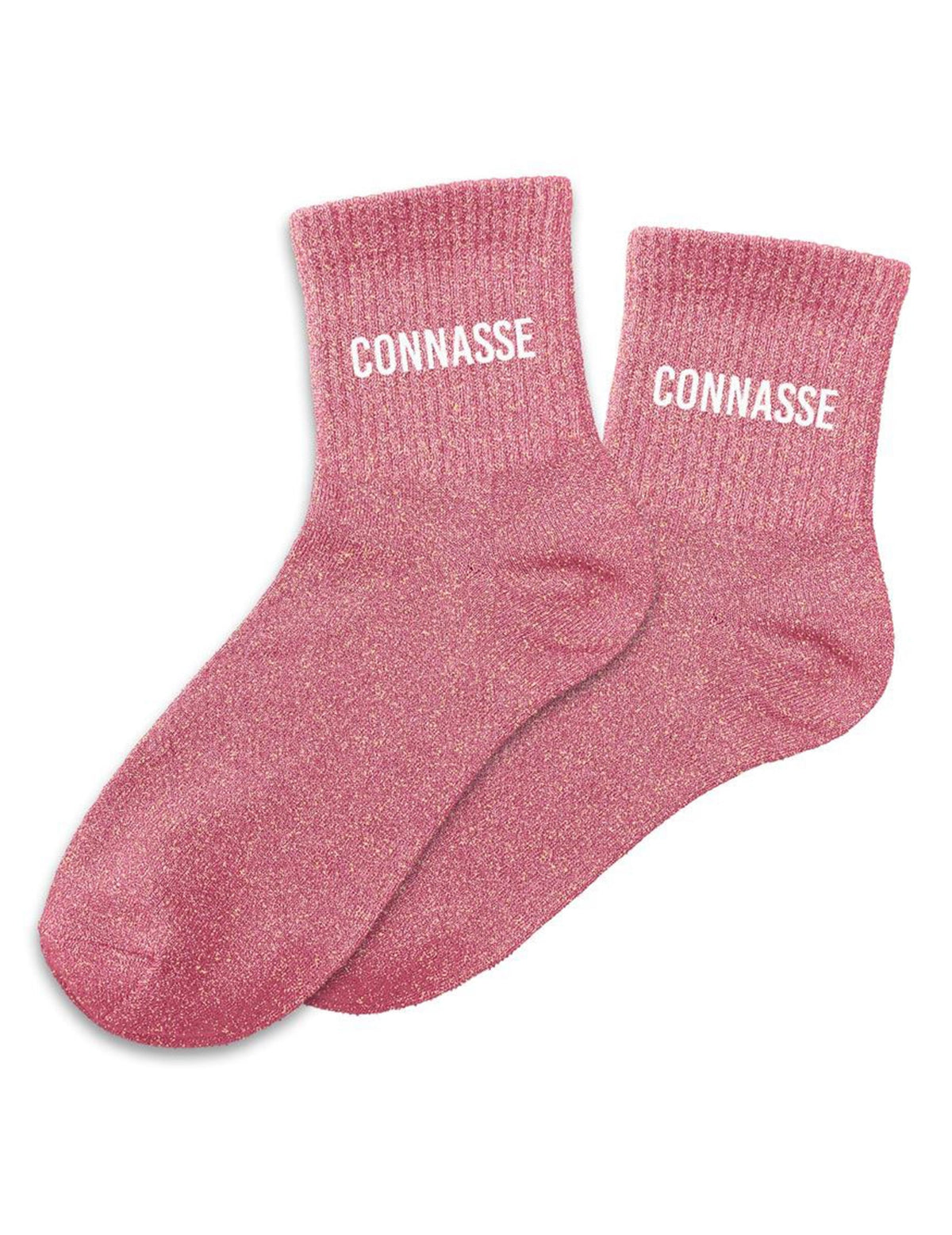 Chaussettes à paillettes Connasse pour femme rose avec inscription blanche