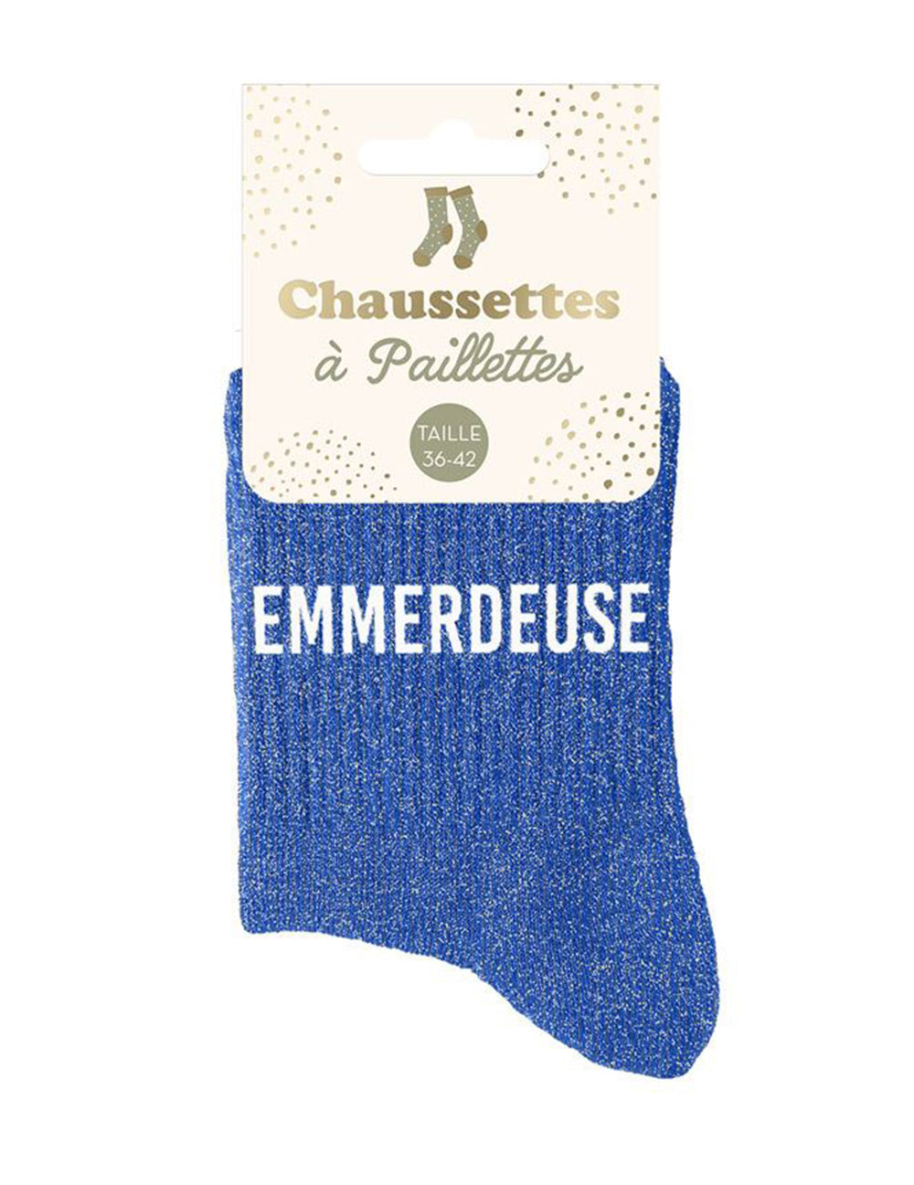 Vue de l'emballage des chaussettes à paillettes Emmerdeuse