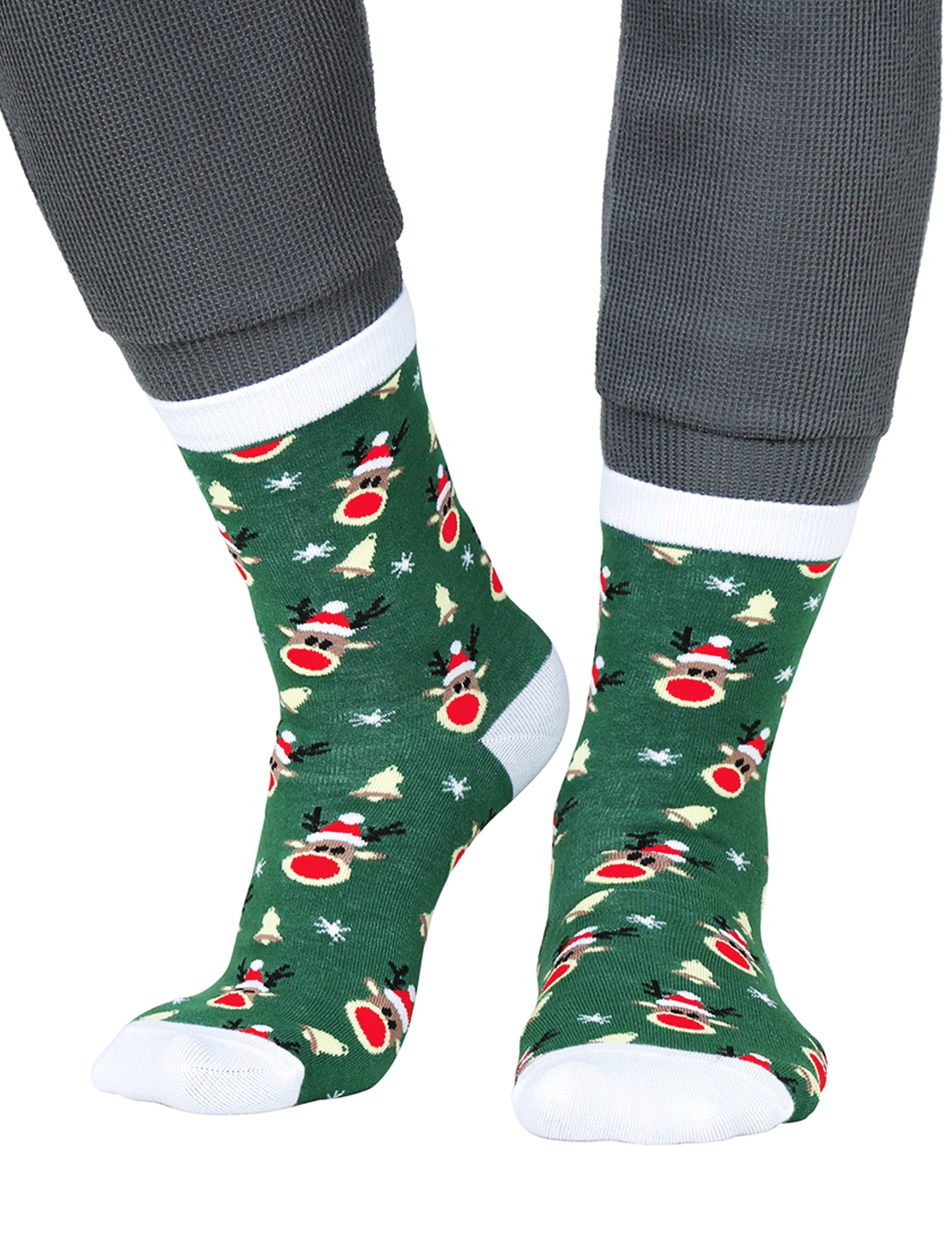 Zelené vianočné pančuchy pre dospelých so vzorom sobov