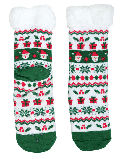 Biele a zelené vianočné termo ponožky pre dospelých 
