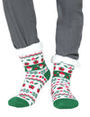 Chaussettes thermiques de Noël pour adulte blanches et vertes à motifs cadeaux et revers en moumoute blanche