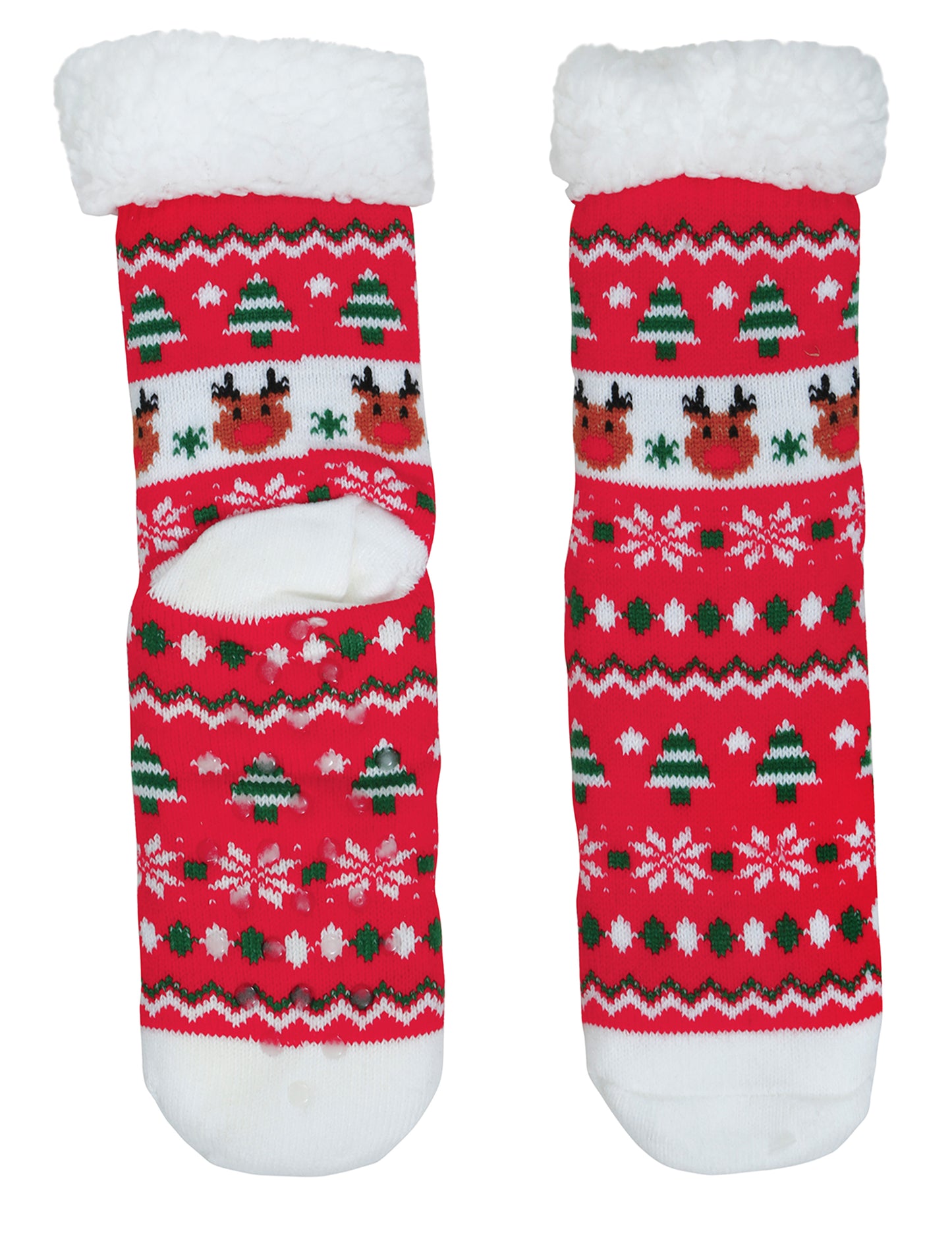Červené vianočné termo ponožky s jeleňmi pre dospelých