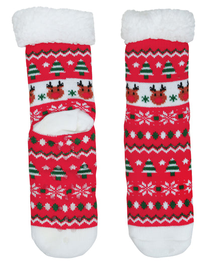 Červené vianočné termo ponožky s jeleňmi pre dospelých