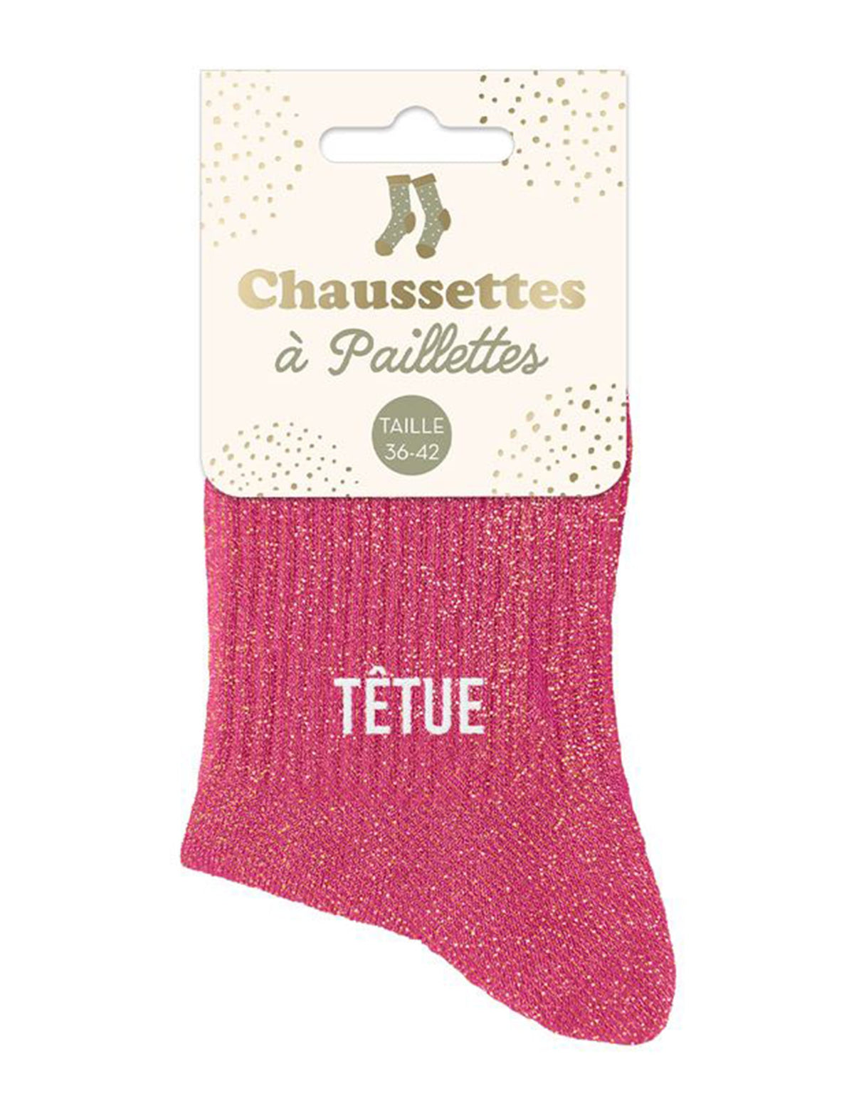 Vue de l'emballage des chaussettes à paillettes Têtue pour femme