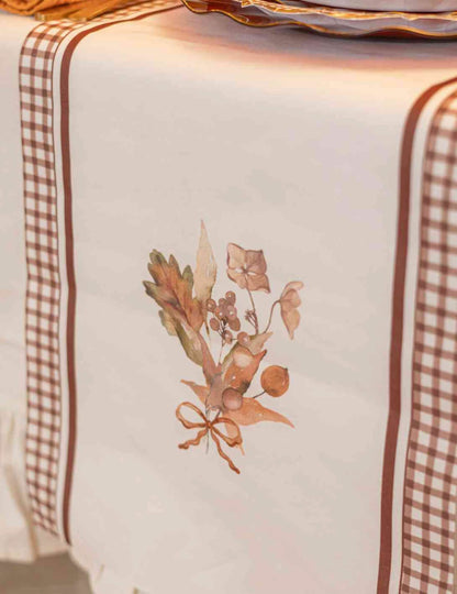 Behúň na stôl Jesenná kytica z krémovej a auburn látky 28 cm x 3 m