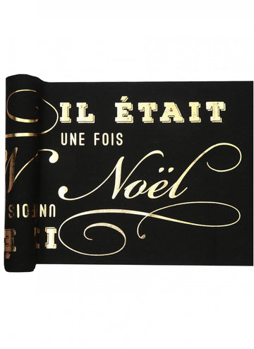 Bavlnený prestierací stôl, "Kedysi dávno na Vianoce", čierno-zlatý, 3 m x 28 cm cm