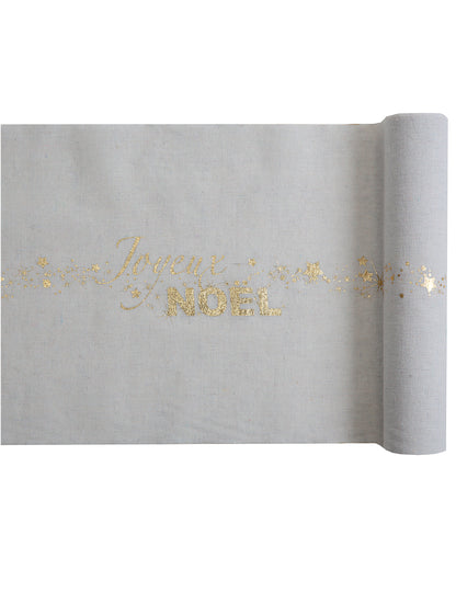 3m bavlnený prestierací stôl - Veselé Vianoce, krémovo biely s hviezdičkami