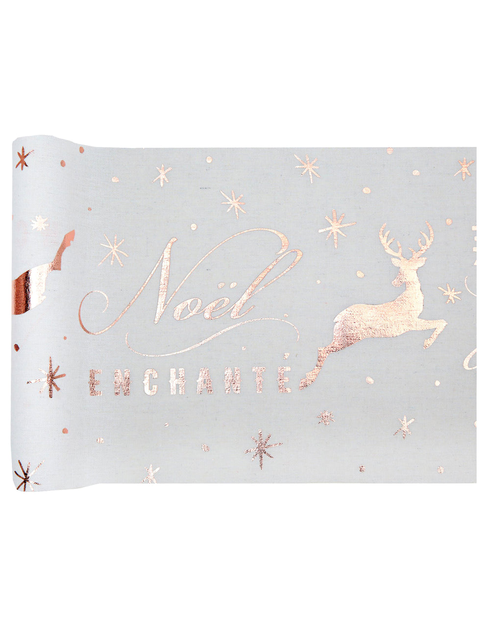 Chemin de table en coton Noël enchanté rose gold avec motifs de cerfs