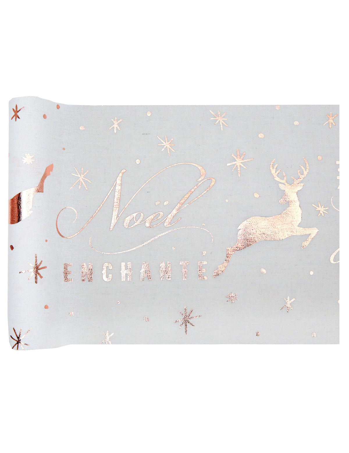 Chemin de table en coton Noël enchanté rose gold avec motifs de cerfs