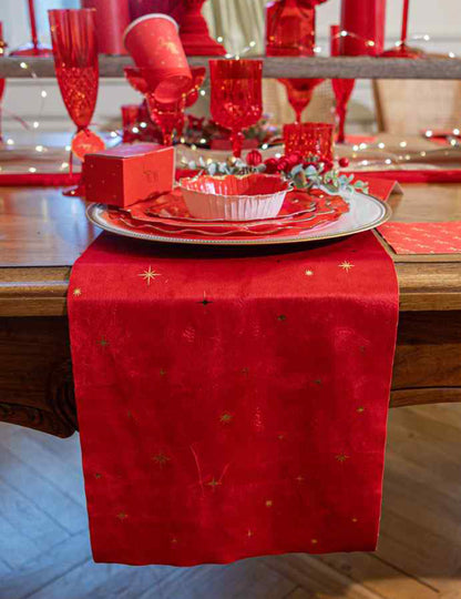 Chemin de table étoiles velours rouge et or 28 cm x 3 m