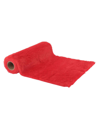 Červený behúň na stôl z umelej kožušiny 28 cm x 3 m