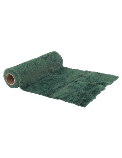 Tmavozelený behúň na stôl z umelej kožušiny 28 cm x 3 m