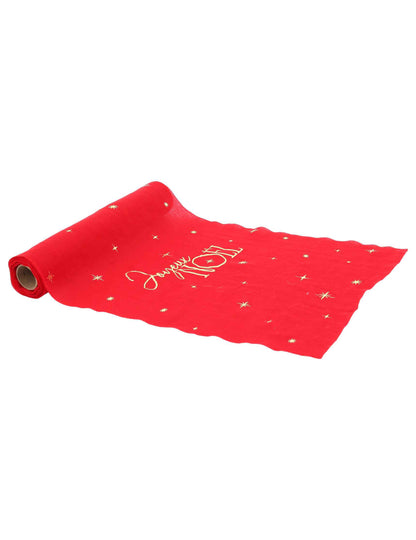 Chemin de table Joyeux Noël L'Intemporel rouge et or 28 cm x 3 m