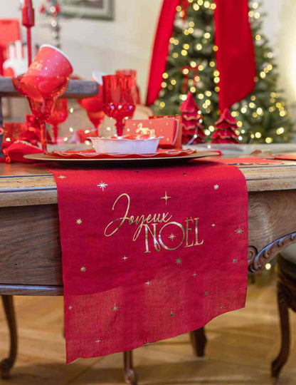 Chemin de table Joyeux Noël L'Intemporel rouge et or 28 cm x 3 m