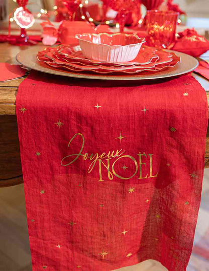 Chemin de table Joyeux Noël L'Intemporel rouge et or 28 cm x 3 m