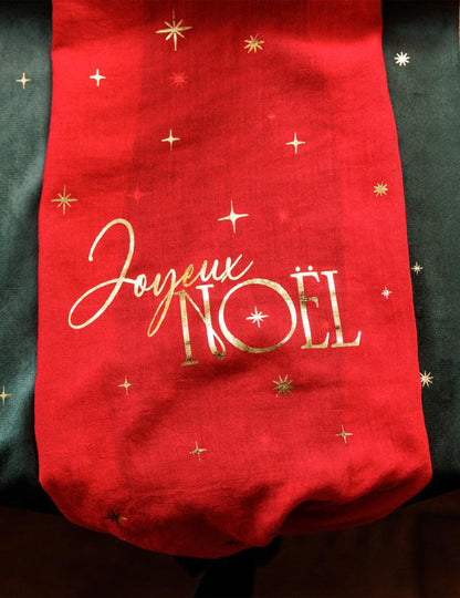 Chemin de table Joyeux Noël L'Intemporel rouge et or 28 cm x 3 m