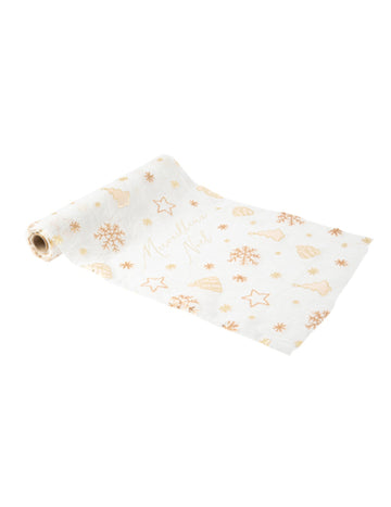 Nádherný vianočný prestierací stôl v zlatej farbe, 28 cm x 3 m, s motívmi jedle