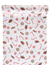 Chemin de table gourmandises de Noël blanc festif avec motifs sucres d'orge et bonhommes de pain d'épice