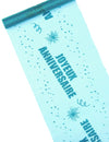 Chemin de table organza joyeux anniversaire turquoise à paillettes