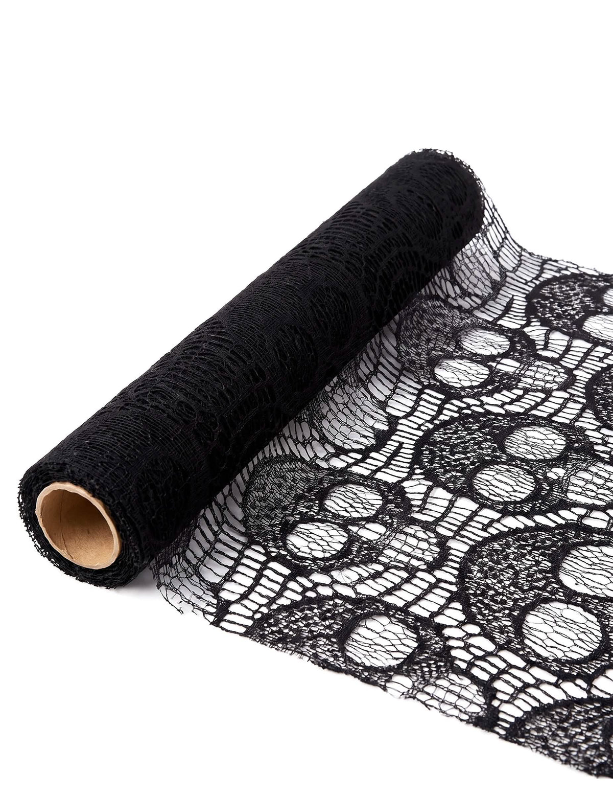 Stolový behúň s lebkami z čiernej čipky 28 cm x 3 m