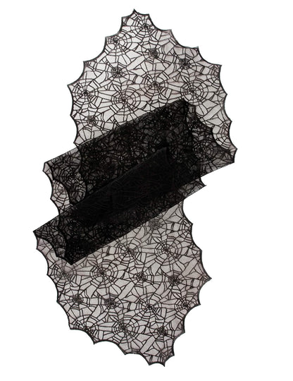 Behúň na stôl čierna čipka pavučina 44 cm x 1,82 m