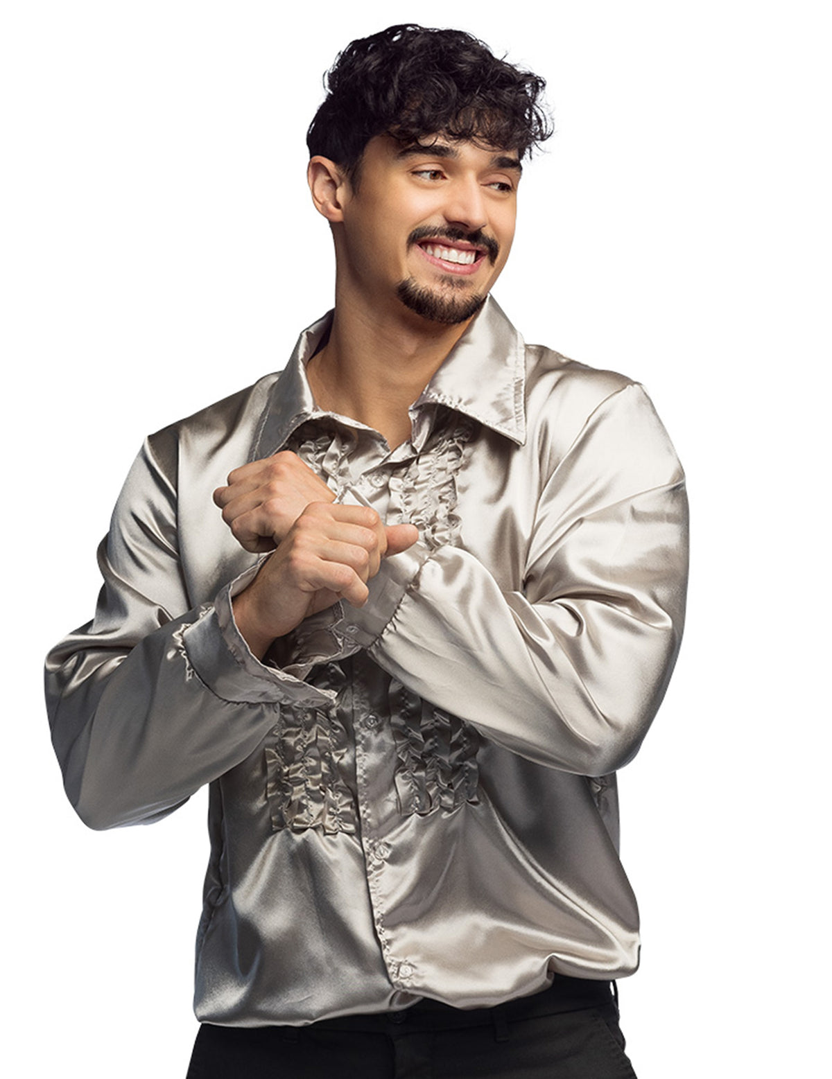 Vue de face de la chemise disco pour homme argentée