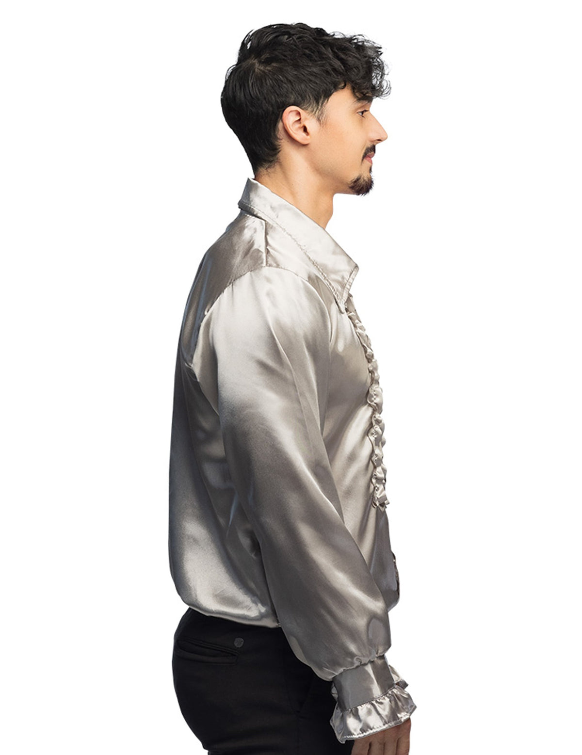Vue de profil de la chemise disco pour homme argentée