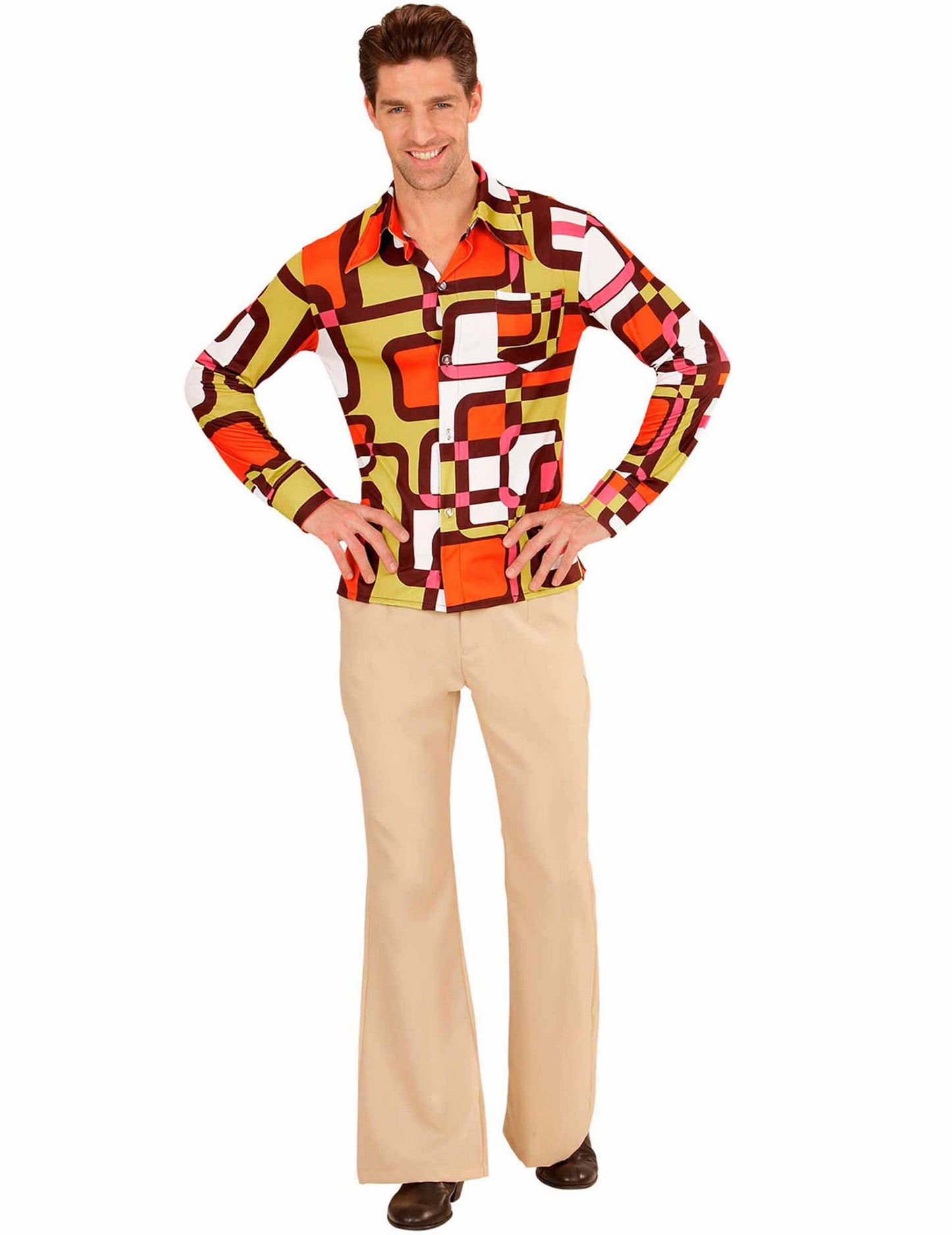 Groovy geometrická košeľa pre mužov, 70. roky 