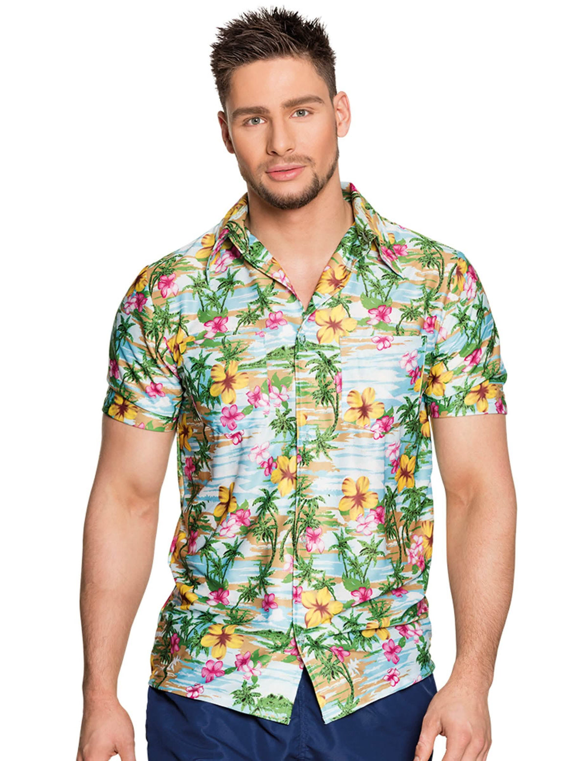 Havajská košeľa paradise pre dospelého viacfarebné s kvetmi a palmami