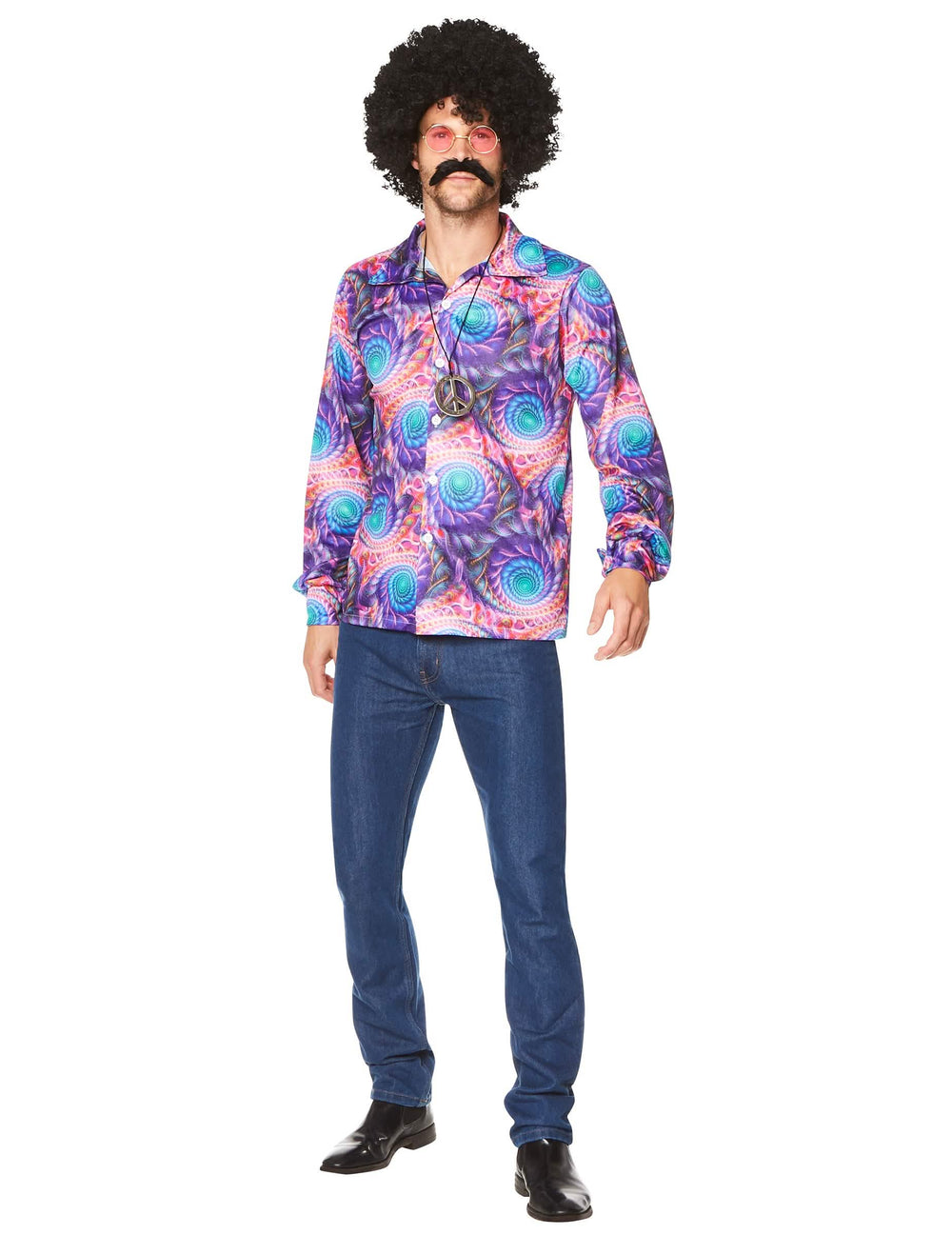 Pohľad spredu na psychadelickú hippie košeľu pre muž