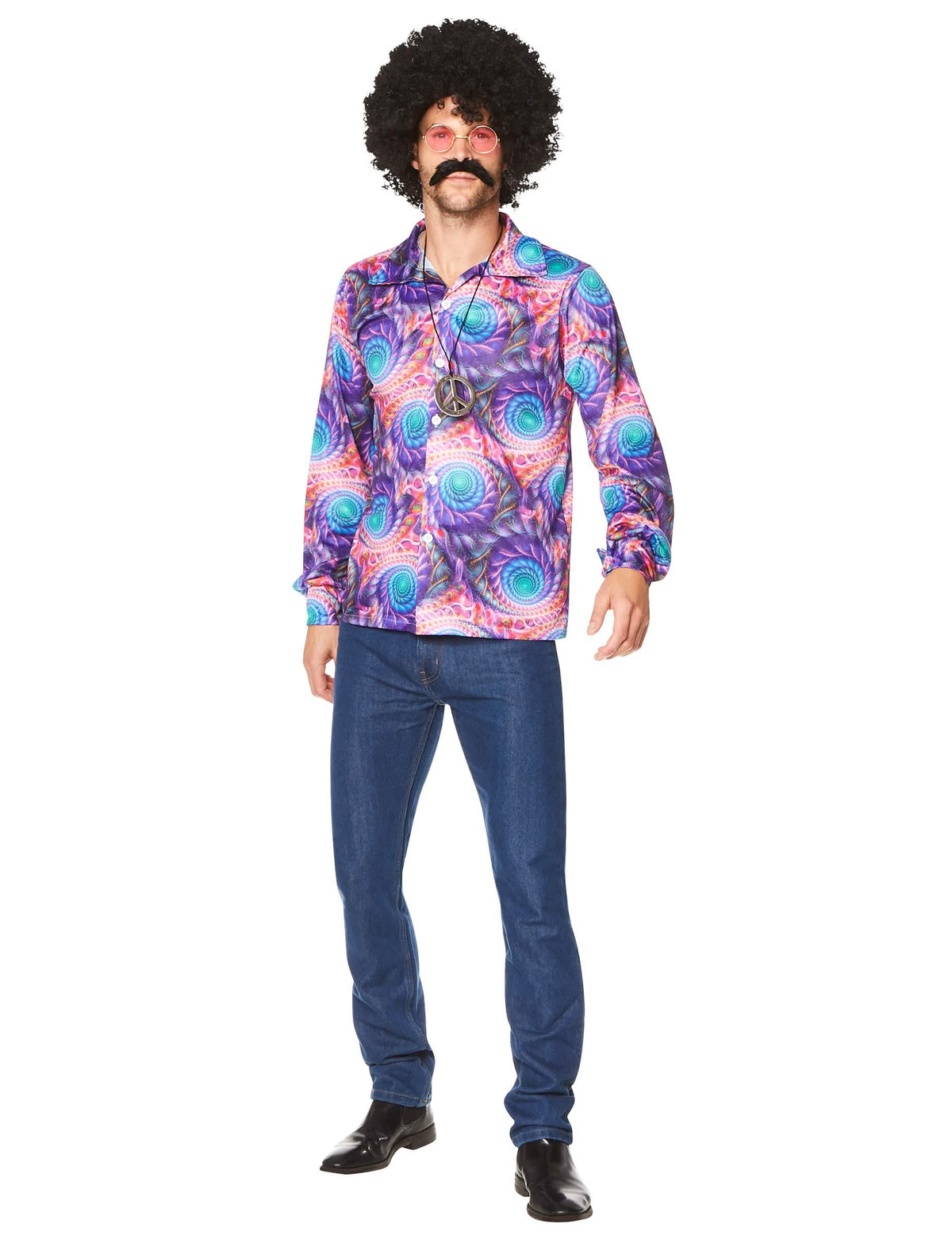 Pohľad spredu na psychadelickú hippie košeľu pre muž