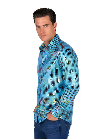 Pánske luxusné tyrkysové disko tričko