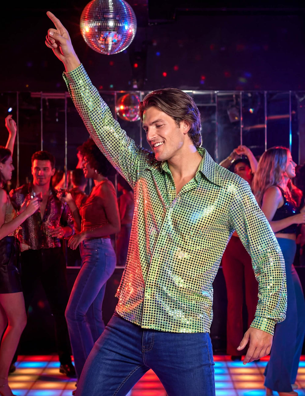 Košeľa disco pre muž zelená s flitrami vysoká kvalita