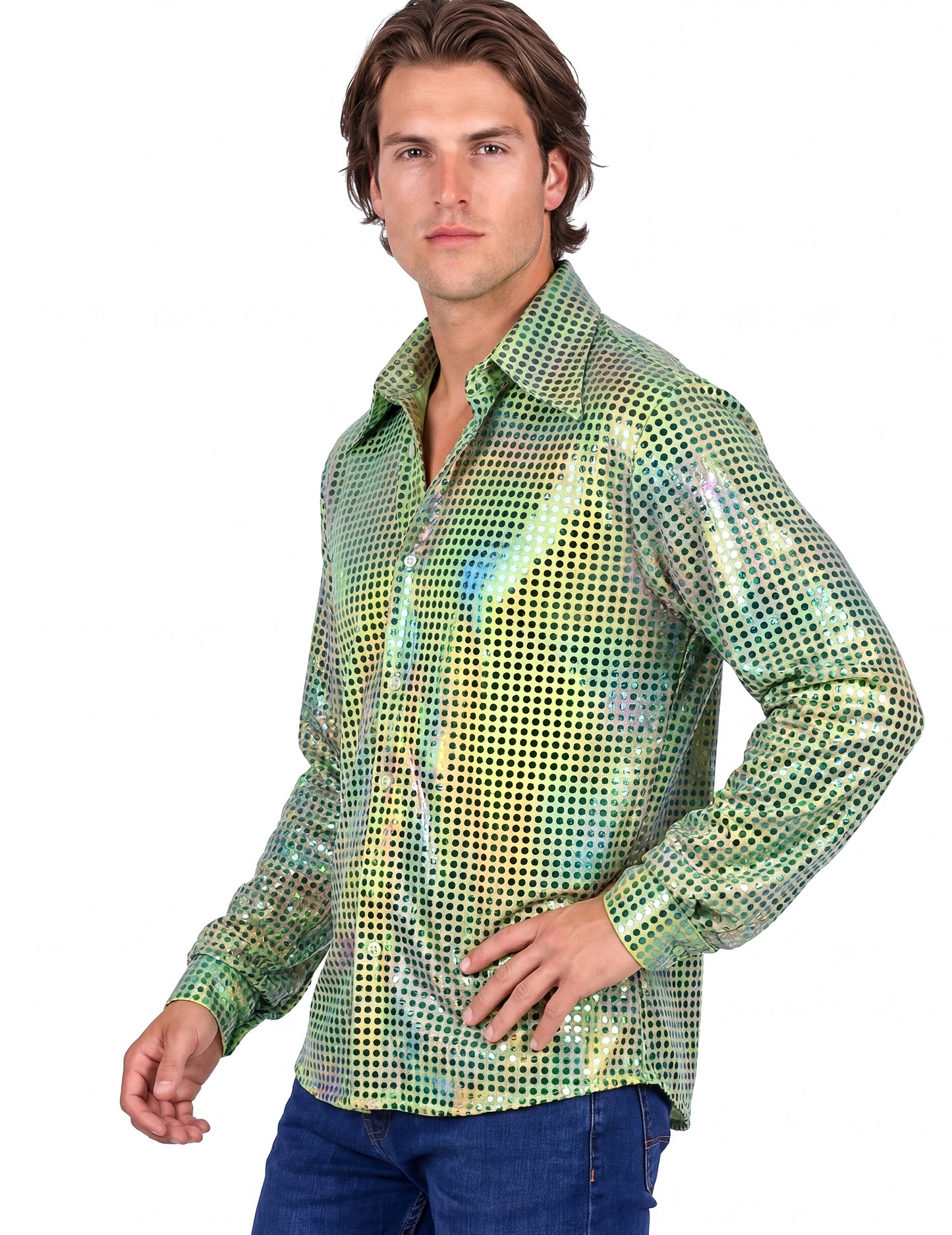 Pánska disco košeľa zelená, prémiová kvalita 