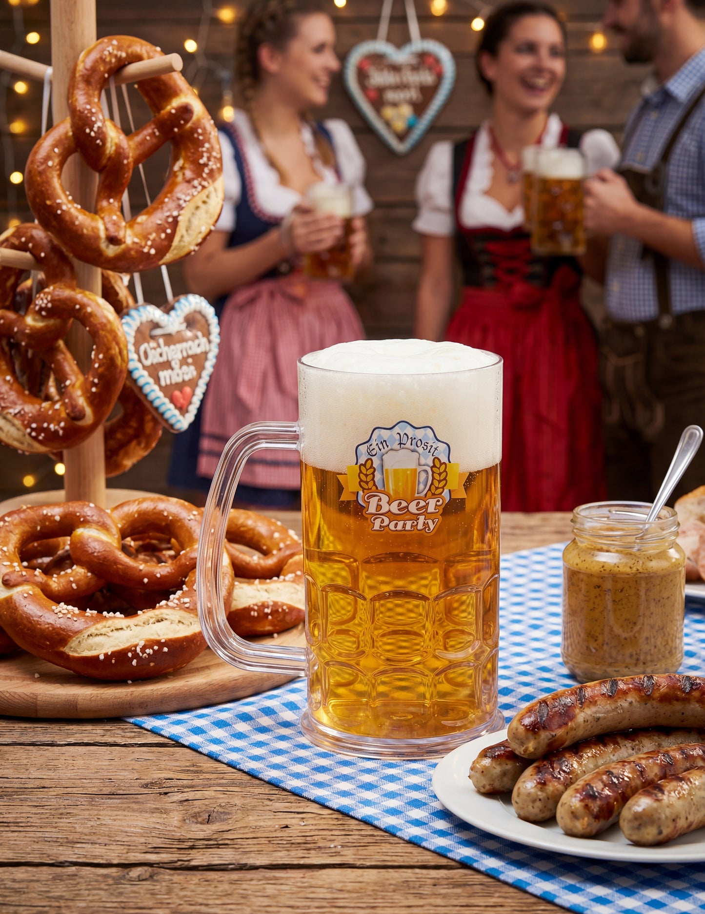 Slávnostná situácia s priehľadným pivným pohárom Beer Party pre dospelých