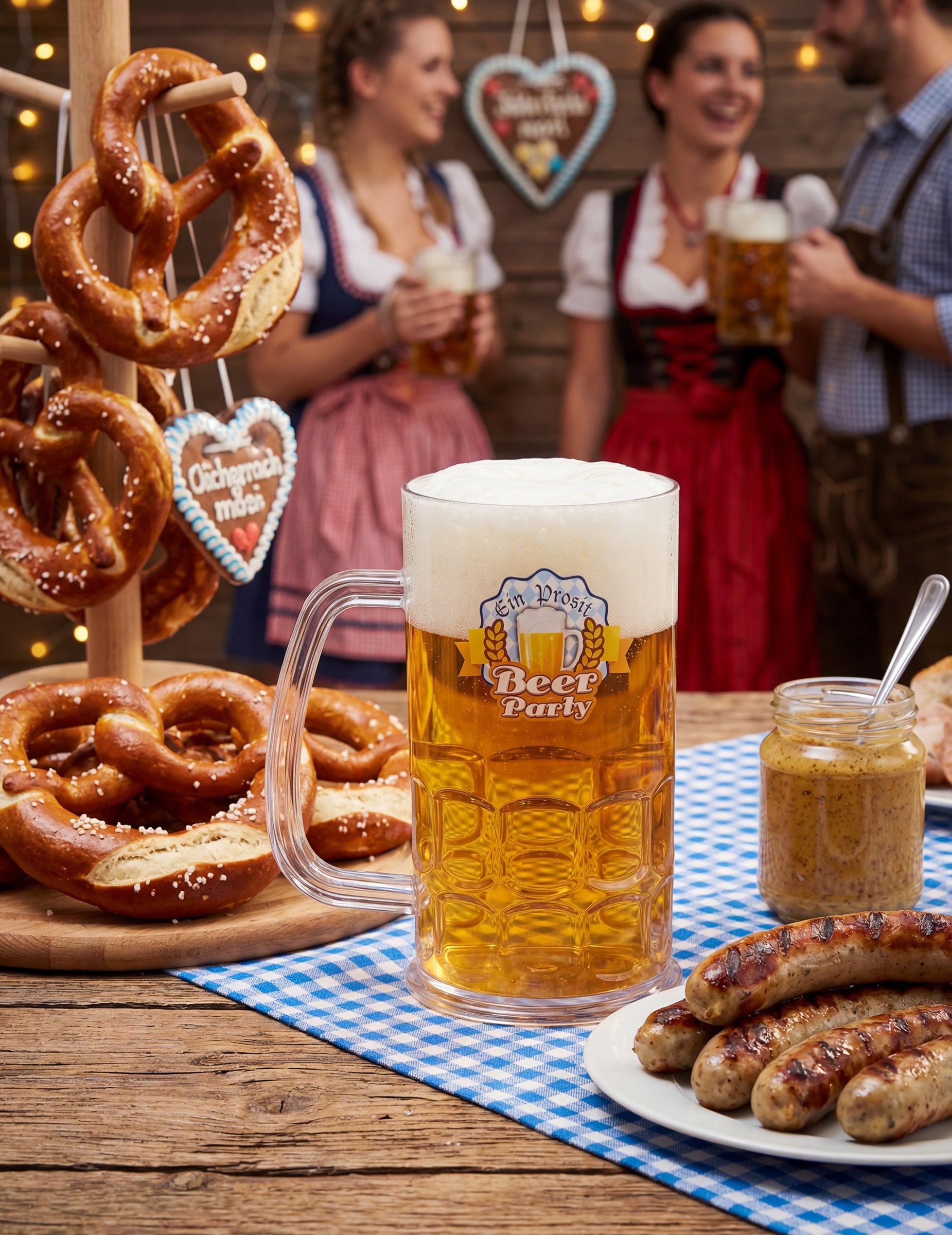 Slávnostná situácia s priehľadným pivným pohárom Beer Party pre dospelých