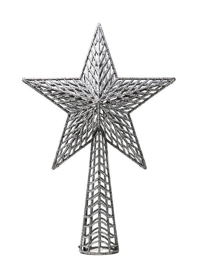 Cimier de sapin étoile pour décoration de Noël argentée pailletée