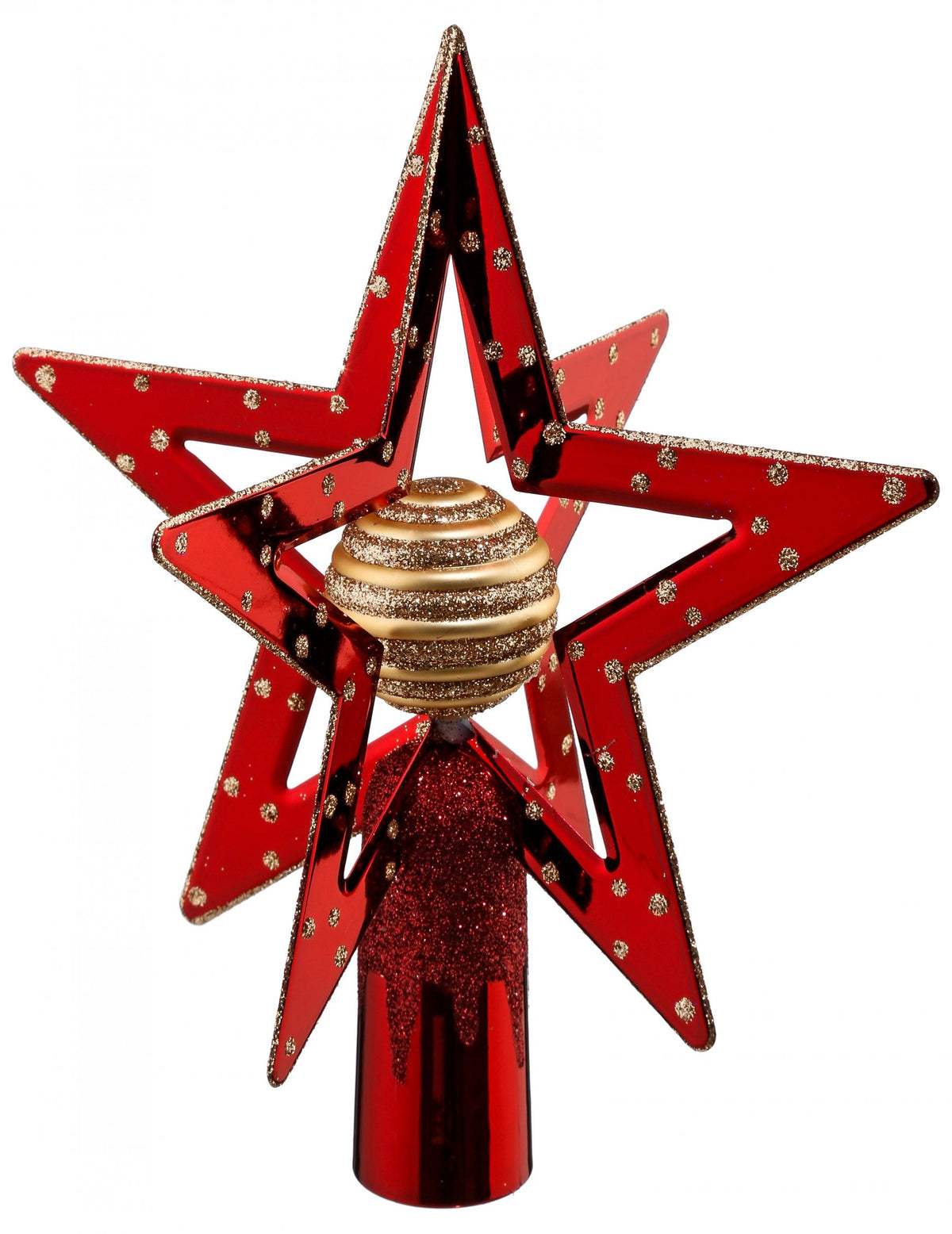 Cimier de sapin rouge étoilé pour décoration de Noël à paillettes