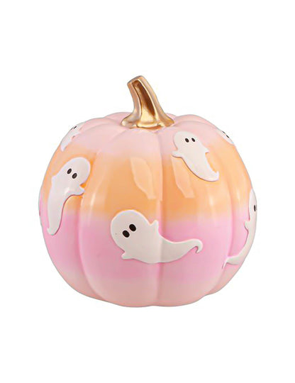 Dekoratívna tekvica Summerween z živice s prechodovými farbami s duchmi 14,5 x 14,5 x 14,8 cm