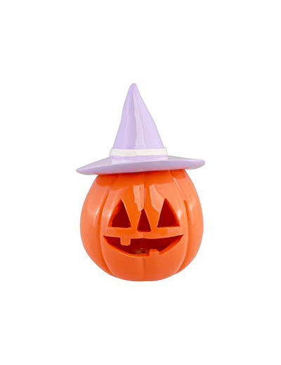 Dekoratívna tekvica Summerween z oranžovej živice s fialkovým klobúkom 12,5 x 12,3 x 17 cm