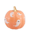 Dekoratívna tekvica Summerween z pastelovo oranžovej živice s duchmi 14,5 x 14,5 x 14,8 cm
