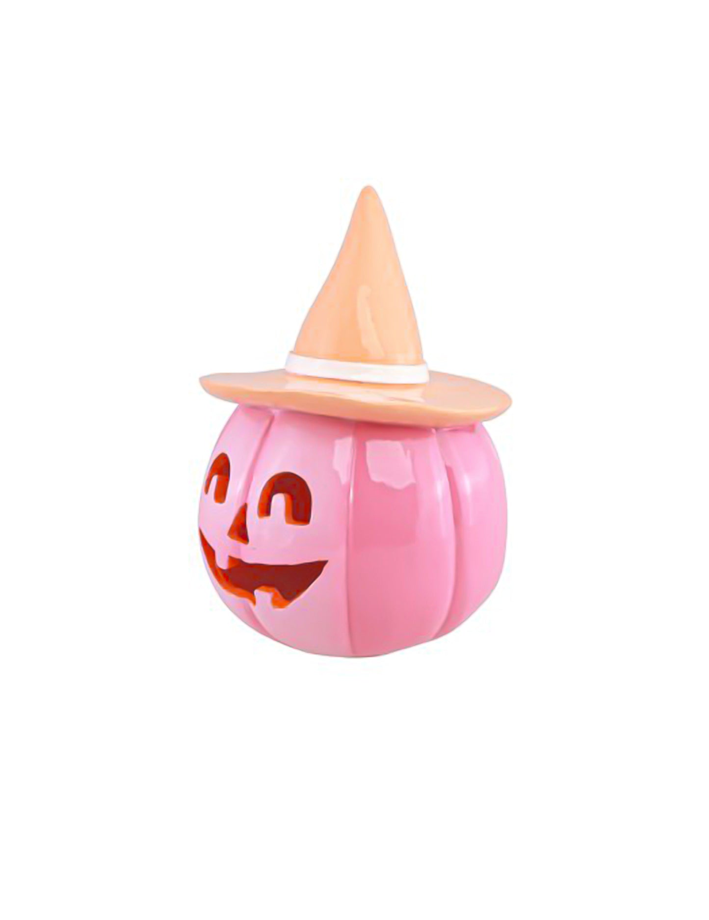 Dekoratívna tekvica Summerween z ružovej živice s pastelovo oranžovým klobúkom 12,5 x 12,3 x 17 cm