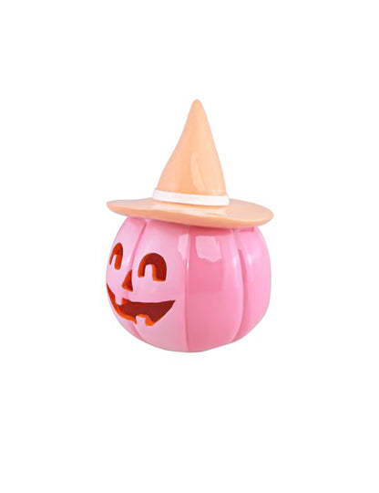 Dekoratívna tekvica Summerween z ružovej živice s pastelovo oranžovým klobúkom 12,5 x 12,3 x 17 cm