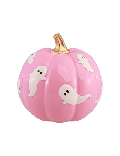 Dekoratívna tekvica Summerween z ružovej živice s duchmi 14,5 x 14,5 x 14,8 cm