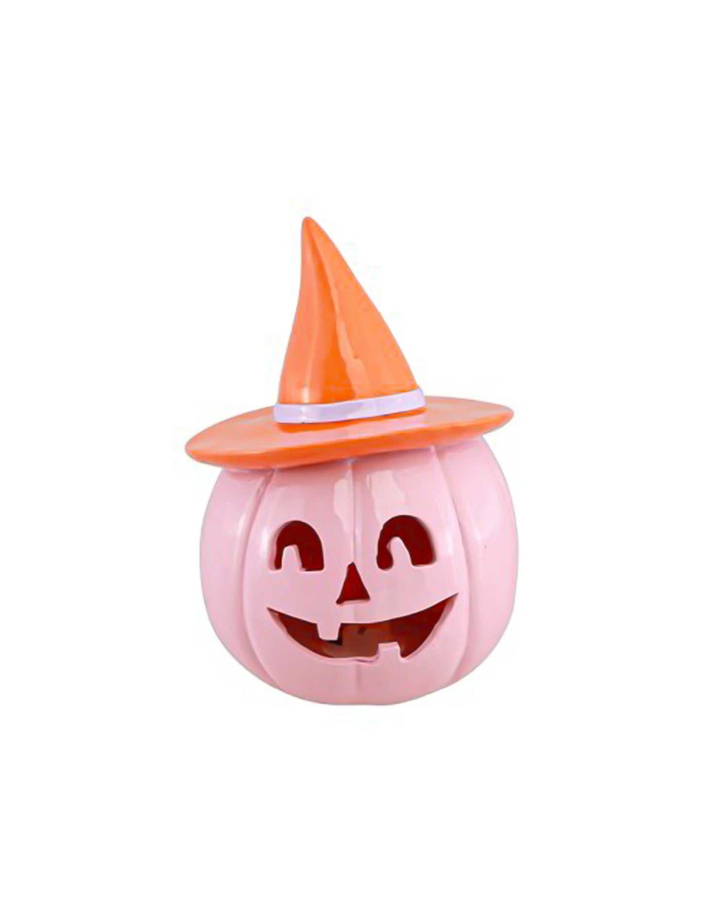 Dekoratívna tekvica Summerween z pastelovo ružovej živice s oranžovým klobúkom 12,5 x 12,3 x 17 cm
