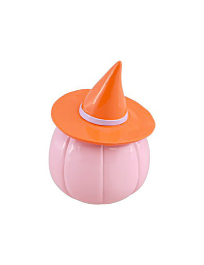 Dekoratívna tekvica Summerween z pastelovo ružovej živice s oranžovým klobúkom 12,5 x 12,3 x 17 cm