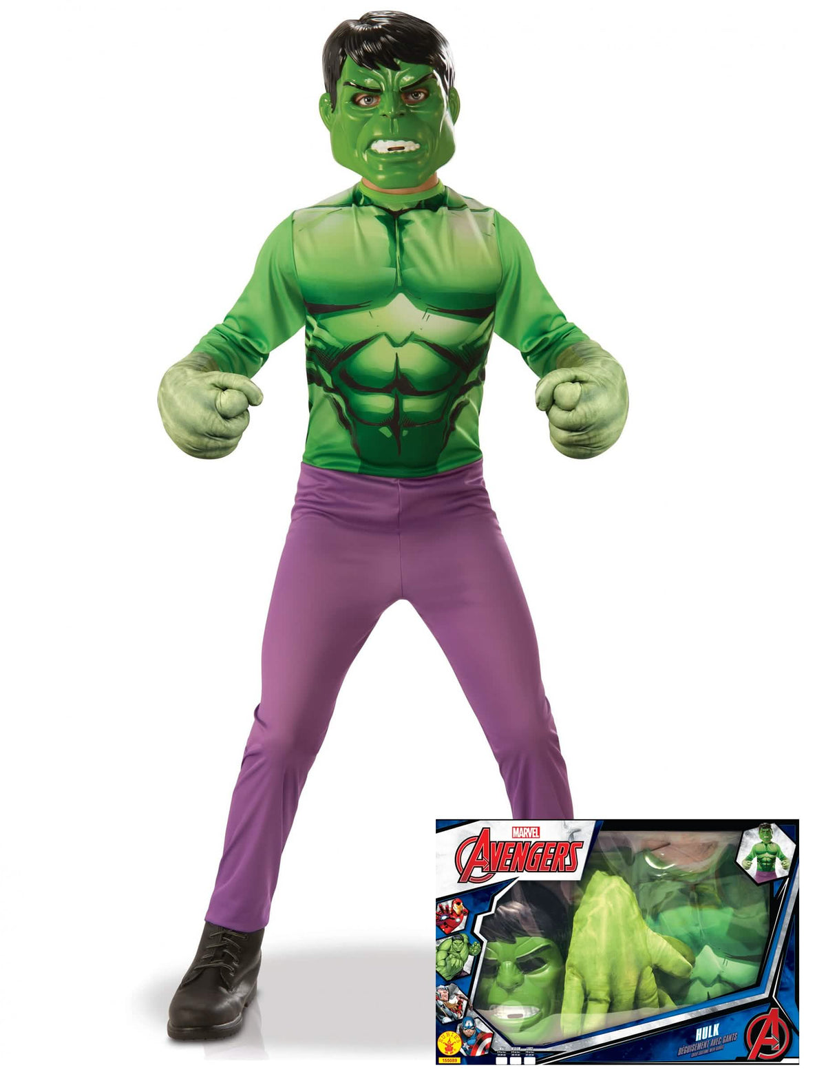 Klasická sada Hulk s obrovskými rukavicami pre zelená a fialová chlapec