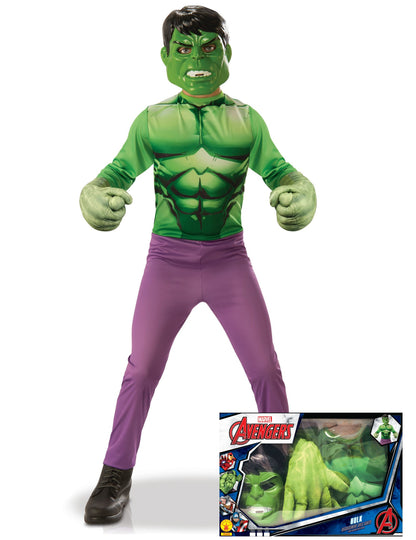 Coffret de déguisement Hulk pour garçon vert et violet avec gants géants