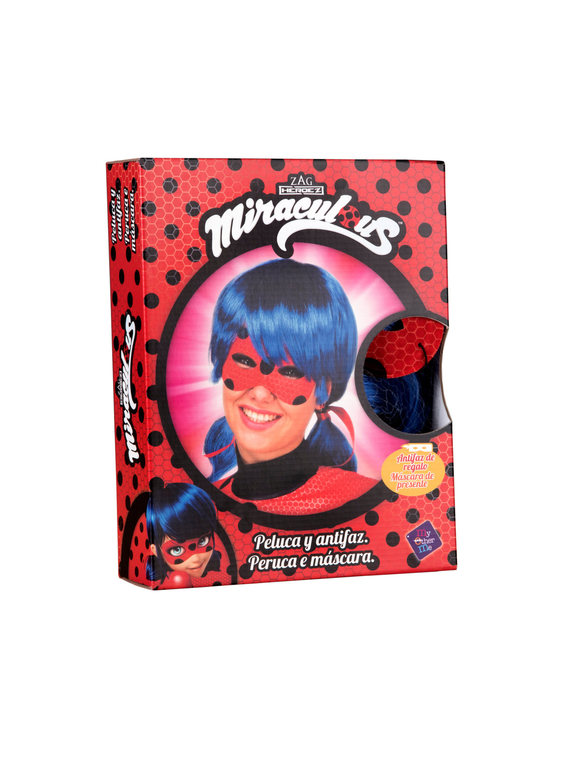 Boîte d'emballage du coffret perruque et masque Ladybug pour adulte