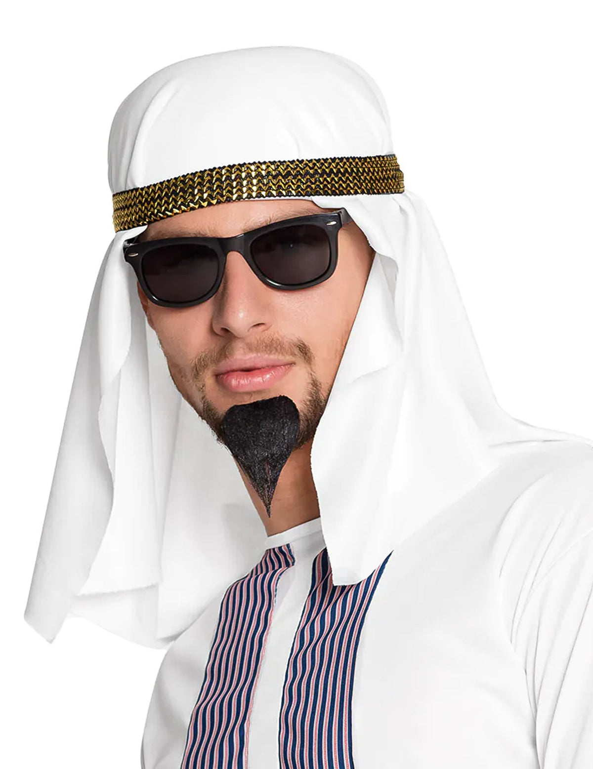 Coiffe émir arabe pour adulte blanc avec bandeau doré et noir